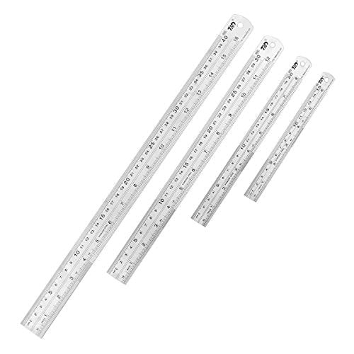Ruler Metal Stainless Steel Ruler Straight Edge Measuring Tool Set of 4(6/8/12/16 inch) Fyore