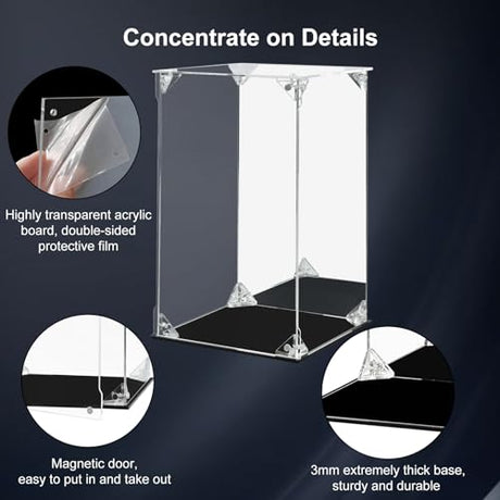 Acrylic Display Case Clear Action Figure Display Case with Mirrored Back, Dustproof Protection Display Box Alternative Glass Case for Collectibles Dezzer