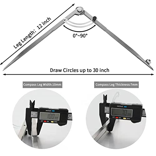 Pencil Compass 12 inch, Precision Woodworking Compass with Wing Divider and Pencil Holder, Metal Compass Ideal for Geometry Drafting and Technical - WoodArtSupply