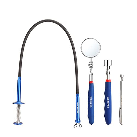 WORKPRO 4PC Telescoping Magnetic Pick Up Tool Kit, Includes Telescoping Inspection Mirror, 2PC Magnetic Pick Up Tool And Four Claw Grabber Tool, Pick WORKPRO