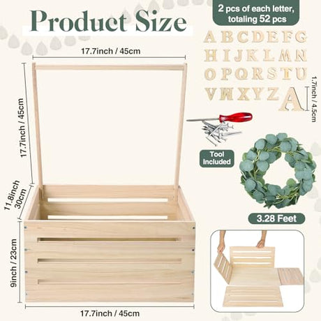 Barydat Wooden Baby Shower Crate Closet, Baby Basket with Handle and Garland, Baby Storage Crate Hamper, Baby Shower Wooden Gift Crate, Baby Letters Barydat