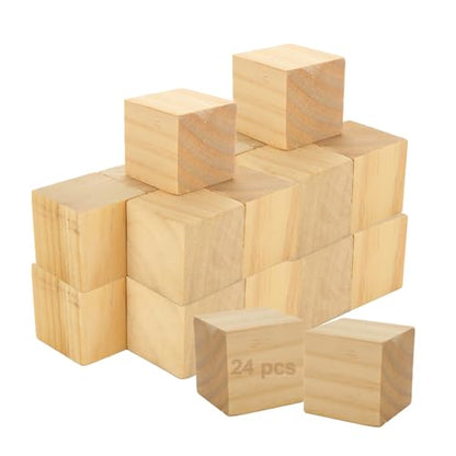 SHUESS 24 Pcs Unfinished Wood Cubes 2 Inch,Natural Wooden Blocks for Crafts,Square Blank Wood Blocks Set for Painting Decorating Crafting DIY - WoodArtSupply