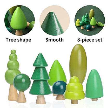 Youuys Wooden Craft Forest Trees Toys, 8 Pcs Finished Scene Mini Tree Kit Craft Set - Cake Topper - for Early Educational Preschool Classroom Project - WoodArtSupply