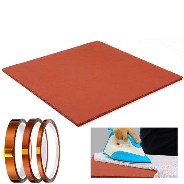 15x15" Silicone Mat with Tape, Heat Press Mat with Heat Press Tape, Flat Silicone Pad for Heat Press Machine Mat Upgrade Replacement (Thickest 0.3”) BATTIPAW