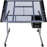 OneSpace Craft Station with Blue Glass Drafting, Silver OneSpace