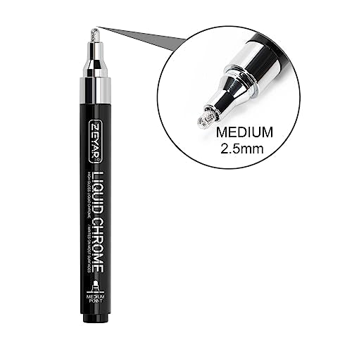 ZEYAR Liquid Chrome Marker Paint Marker, Silver Mirror Pen for smooth surfaces, High-gloss Mirrored display effects, Medium Point, set of 2 ZEYAR