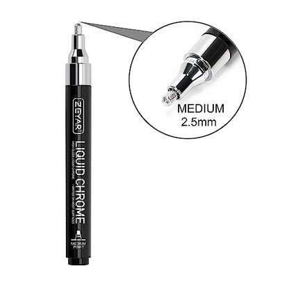 ZEYAR Liquid Chrome Marker Paint Marker, Silver Mirror Pen for smooth surfaces, High-gloss Mirrored display effects, Medium Point, set of 3 - WoodArtSupply