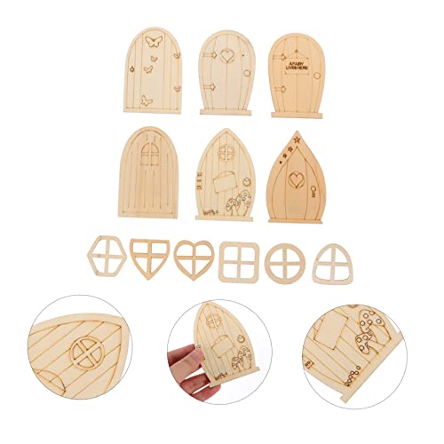 VILLCASE 48pcs Mini Fairy Door Gnome Homes Garden Unfinished Fairy Doors Door Kit Fairy House Doors Chips Miniatures DIY Houses Tree Windows Fairy VILLCASE