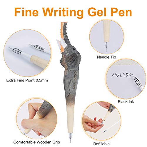 NULYDO 100% Handmade Wood Carved Animal Gel Pen | Elephant, Cute Stationary School Supply Office Supply, Fun Pen Novelty Writing Pen, Unique Gift Pen NULYDO