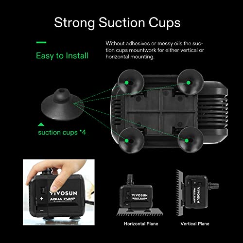 VIVOSUN 400GPH Submersible Pump(1500L/H, 15W), Ultra Quiet Water Pump with 5.2ft High Lift, Fountain Pump with 5ft Power Cord, 3 Nozzles for Fish VIVOSUN