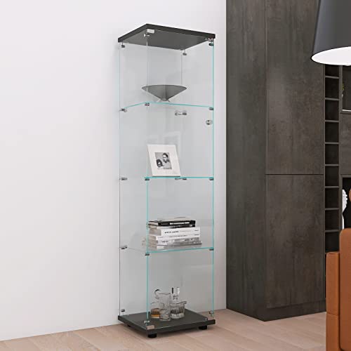 Yoluckea 4-Tier Glass Display Cabinet with Doors - Versatile Curio & Bookshelf for Home and Office - WoodArtSupply