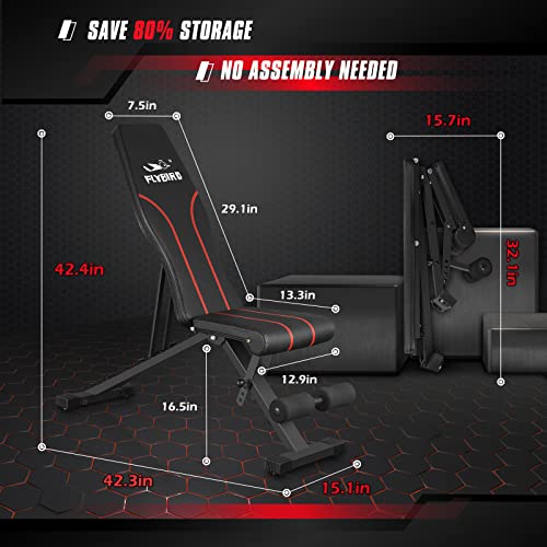 FLYBIRD Adjustable Bench,Utility Weight Bench for Full Body Workout- Multi-Purpose Foldable Incline Bench (Black) - WoodArtSupply