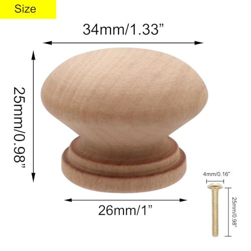 Cangder 20Pcs Wood Dresser Knobs, Unfinished Mushroom Shape Wooden Furniture Cabinet Knobs Single Handle Pulls with Screws (Diameter :1.34 inches,