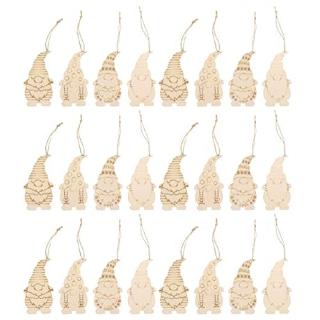 NOLITOY 40 Pieces Christmas Wooden Gnome Hanging Ornaments, Unfinished Wood Cutouts Slices Elf Pendents with Rope for Christmas Tree DIY Craft Making NOLITOY