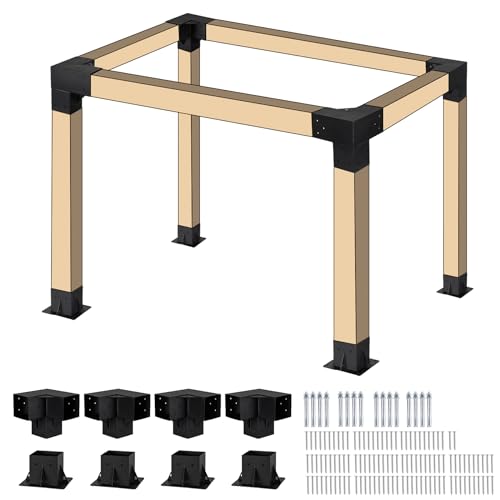 Neorexon Pergola Bracket Kit Elevated Wood Stand Kit Woodwork for 4 "x 4" (Actual 3.6 X 3.6 inch), Wooden Gazebo Kit for Outdoor 3 Way Right Angle - WoodArtSupply