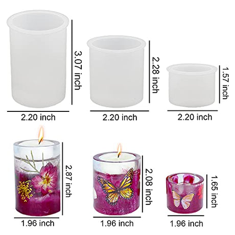 RESINWORLD 3 Size Tealight Candle Holder Mold for Epoxy Resin, Silicone Pillar Cylinder Candle Holder Resin Mold, Shiny Pillar Tea Light Candle ResinWorld