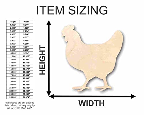 Unfinished Wood Hen Chicken Shape - Farm Animal - Craft - up to 24" DIY 7" / 1/8" 24 Hour Crafts