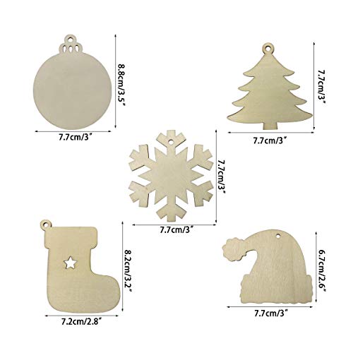 Anditoy 50 PCS Christmas Wooden Hanging Ornaments Unfinished Wood Slices Christmas Crafts for Kids DIY Christmas Decorations Party Supplies Favors Anditoy
