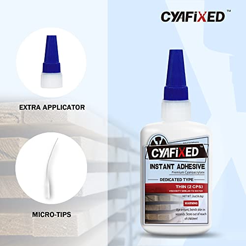 CYAFIXED Professional Grade Cyanoacrylate Super Glue, Super Thin Viscosity CA Glue for Woodworking, 4 oz. Value Pack - Instant Adhesive for CYAFIXED