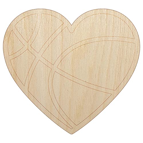 Heart Shaped Basketball Sports Unfinished Wood Shape Piece Cutout for DIY Craft Projects - 1/8 Inch Thick - 4.70 Inch Size Sniggle Sloth