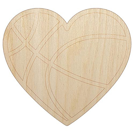 Heart Shaped Basketball Sports Unfinished Wood Shape Piece Cutout for DIY Craft Projects - 1/8 Inch Thick - 4.70 Inch Size Sniggle Sloth