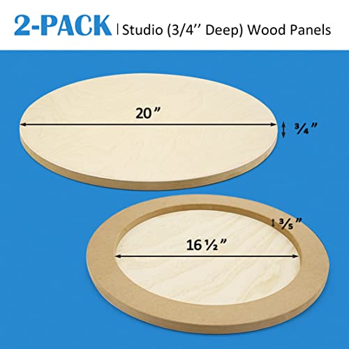 Falling in Art Unfinished Round Birch Wood Panels Kit for Painting, Wooden Canvas 2 Pack of 20 Studio 3/4" Deep, Cradle Boards for Pouring, Art, Falling in Art