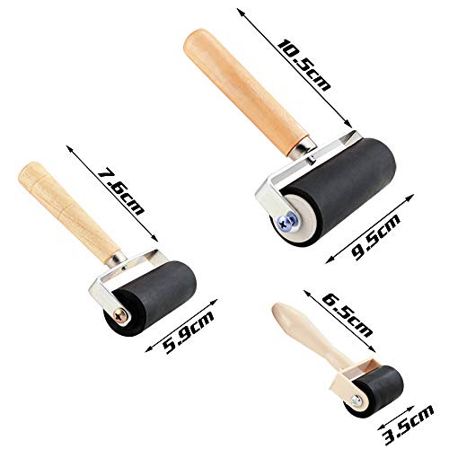 BIGNC 3 Pack Rubber Roller Brayer Rollers, Art Craft Roller for Print,Ink,Stamping Tools, 4 inch, 2.4 and 1.4 inch - WoodArtSupply