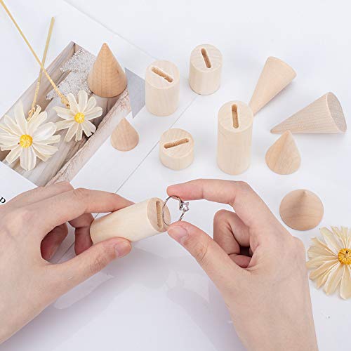 OLYCRAFT 11PCS Natural Wood Cone Ring Holders Unpainted Wood Cone Column Jewelry Ring Display Holder, Wood Ring Holders for Display DIY Craft OLYCRAFT