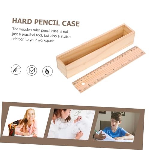 TEHAUX Box Wooden Pencil Case Desk Organizers Jewelery Storage Case Unpainted Pen Case Unfinished Wood Case Pencil Container Wood Pencil Case Pencil TEHAUX