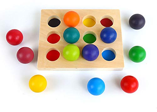 moderngenic [Upgraded to 2"] Rainbow Wooden Balls with Tray, 12 Piece Sorting and Matching Educational Learning Montessori Toy for Toddlers, Bigger moderngenic