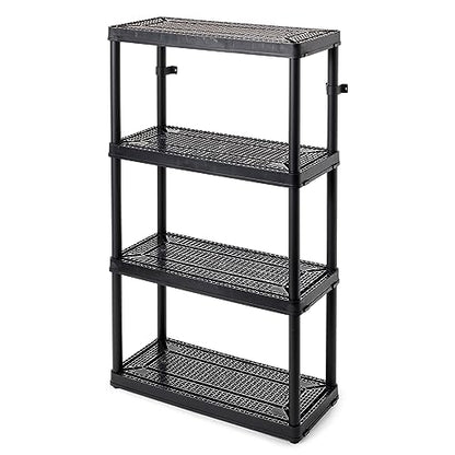 Gracious Living 14" x 32" x 54.5" 4-Shelf Tier Resin Multi-Purpose Medium Duty Indoor Garage Storage Organizer Shelves, Black - WoodArtSupply