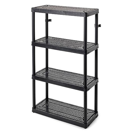 Gracious Living 14" x 32" x 54.5" 4-Shelf Tier Resin Multi-Purpose Medium Duty Indoor Garage Storage Organizer Shelves, Black Gracious Living