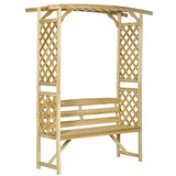 Outsunny Patio Garden Bench Arbor Arch with Pergola and 2 Trellises, 3 Seat Natural Wooden Outdoor Bench for Grape Vines & Climbing Plants, Backyard Outsunny