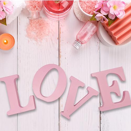 WOODOUNAI 4 Inch Pink Wood Letters Unfinished Wood Letters for Wall Decor Decorative Standing Letters Slices Sign Board Decoration for Craft Home woodounai