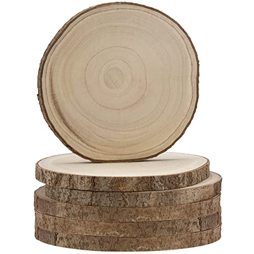 KEILEOHO 6 Piece 10-12 Inch Wood Rounds, Natural Round Wood Slices, Unfinished Rustic Wood Circle Slices Tree Slices for Centerpieces, DIY Projects, KEILEOHO