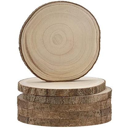 KEILEOHO 6 Piece 10-12 inch Wood Rounds, Natural Round Wood Slices, Unfinished Rustic Wood Circle Slices Tree Slices for Centerpieces, DIY Projects, O