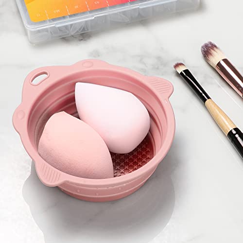 Foldable Silicone Makeup Brush Cleaner Bowl - Etercycle Portable Cleaning Tool for Brushes, Powder Puffs, and Sponges (Pink) Etercycle