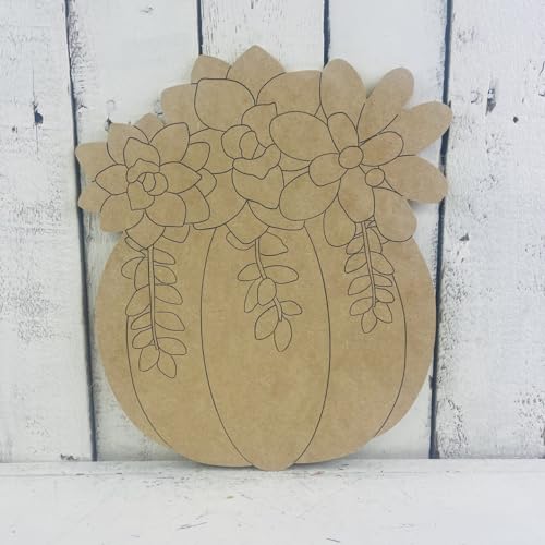 Succulent Pumpkin Cutout, Fall Shape, Wood Shape, Paint by Line, Build-A-Cross