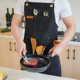 Aoomzoon Canvas Aprons for Men Chef Apron, Work Apron with Large Pockets - Durable 16oz Heavy Duty Cross Back, BBQ, Cooking (Black②, 1 Pack) Aoomzoon