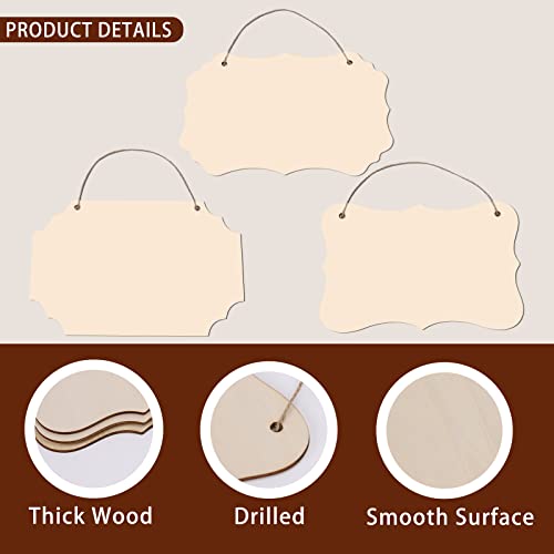 12 Pack Unfinished Wood Crafts Blanks Hanging Wooden Ornaments Rectangle Wooden Plaque for Door Decorations Wood Sign with Ropes for DIY Painting