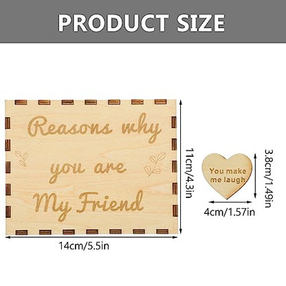 VOSAREA 1 Set Wooden Friendship Gift Box Reasons Why You Are My Friend Box Unfinished Wooden Keepsake Box with Wood Heart Slice Birthday Gifts - WoodArtSupply