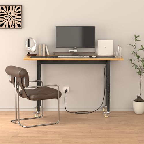 60" Adjustable Workbench, Rubber Wood Top Heavy-Duty Work Bench with Wheels, 2000 LBS Load Capacity Hardwood Worktable with Power Outlets, for Pelnuies