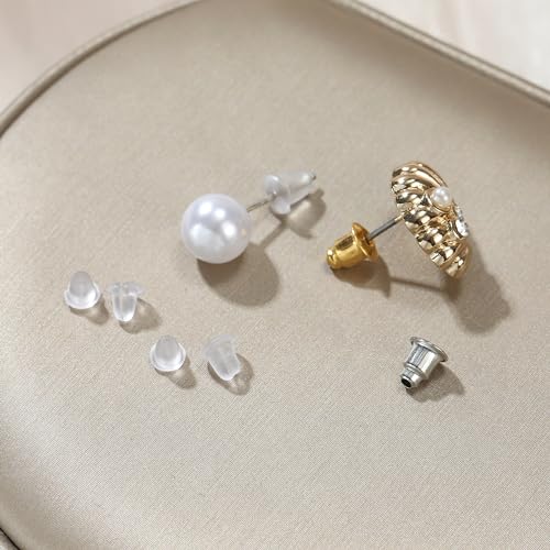 Nkwuire 12 Styles 600 Pcs Earring Backs for Studs, Clear Plastic Earrings Hypoallergenic Metal Rubber Silicone Earring Backs Bullet Clutch Stoppers Nkwuire