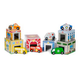 Melissa & Doug Nesting and Sorting Blocks - 6 Buildings, 6 Wooden Vehicles - Numbers Learning, Car Garage, Sorting And Stacking Toys For Toddlers Melissa & Doug