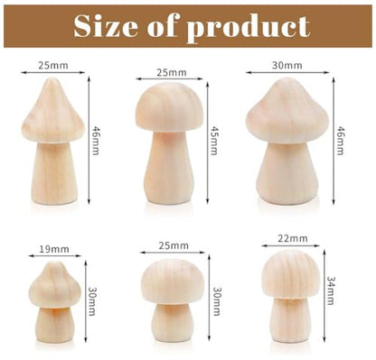 21pcs Wooden Mushroom for Crafts, 7 Sizes Unfinished Wood Mushrooms Set Natural Craft Mushrooms Unpainted Mini Wooden Mushroom Figures for Arts & Craf