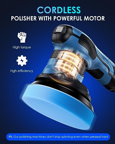 RAYBAO Cordless Polisher, Cordless Buffer Polisher with 2pcs 12V/2.0Ah Batteries, Random Orbital Polisher with LED Display, Variable Speed - WoodArtSupply