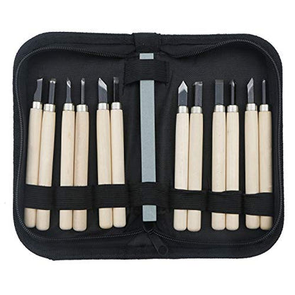 12Pcs Set Wood Carving Knives Tools Kit Unxuey Professional Carving Chisels Knife Kit with Protective Covers and Whetstone for Wood, Clay, Sculpting,