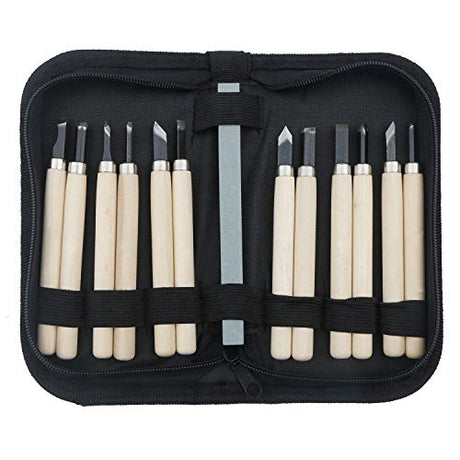 12Pcs Set Wood Carving Knives Tools Kit Unxuey Professional Carving Chisels Knife Kit with Protective Covers and Whetstone for Wood, Clay, Sculpting, Unxuey