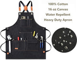 AFUN Work Aprons for Men with Large Pockets, Cotton Canvas Cross Back Heavy Duty Adjustable Tool Apron, Size M to XXL (Black) AFUN