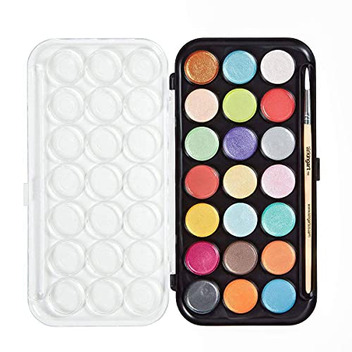 KINGART Watercolor Pan Set, Pearlescent Colors, 21 Unique Shades & Paint Brush - WoodArtSupply